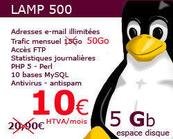 hébergement php mysql 5000 Mo 10€/mois